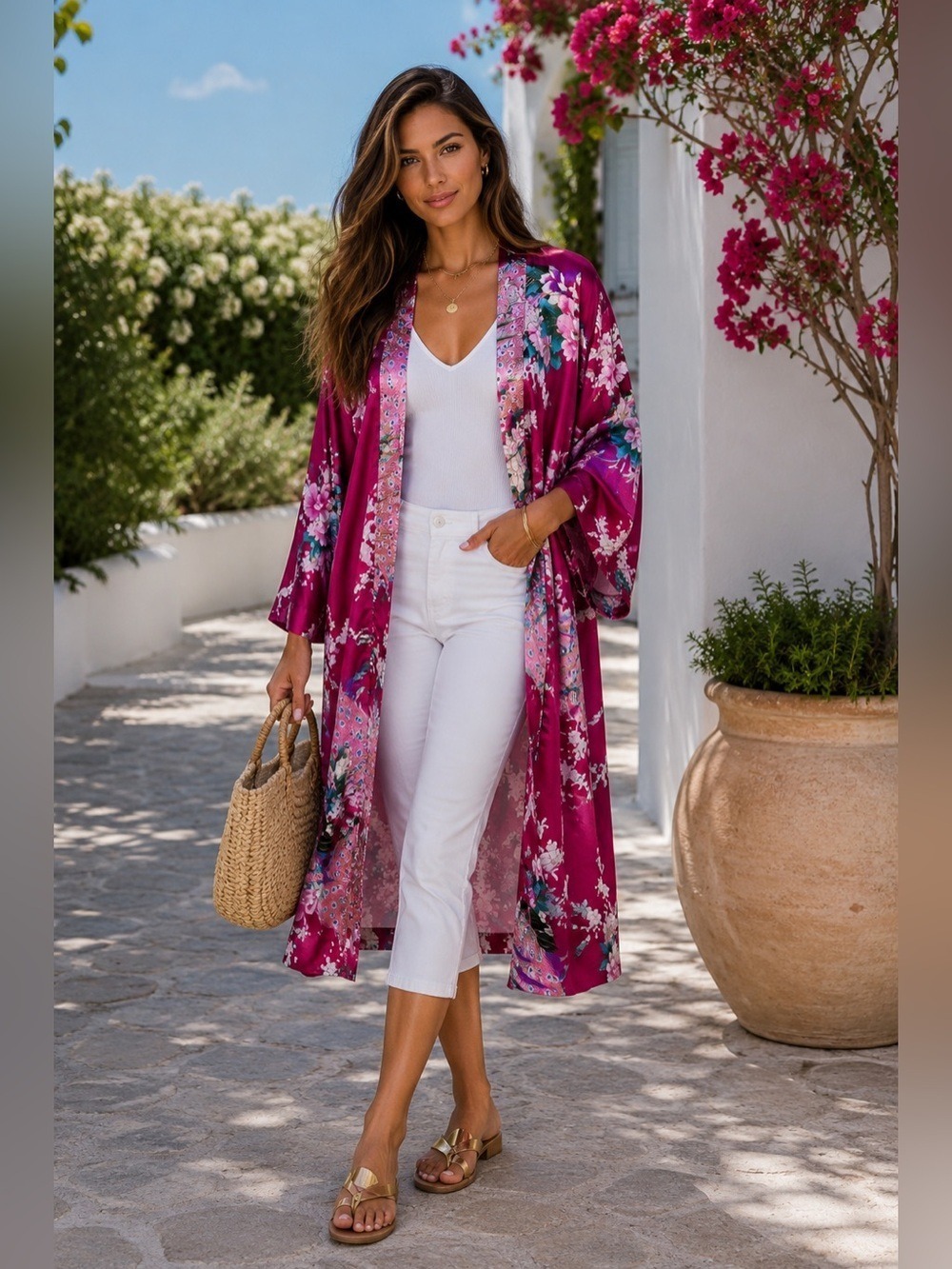 Kimono Robe | Size L | Silk-Feel Wrap Veamin
